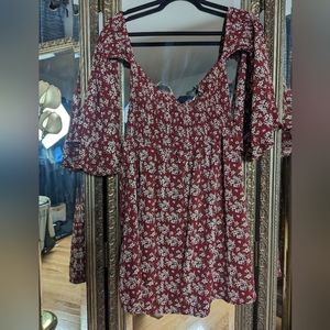 Off Shoulder Red Floral Dress - Size Medium NWOT
